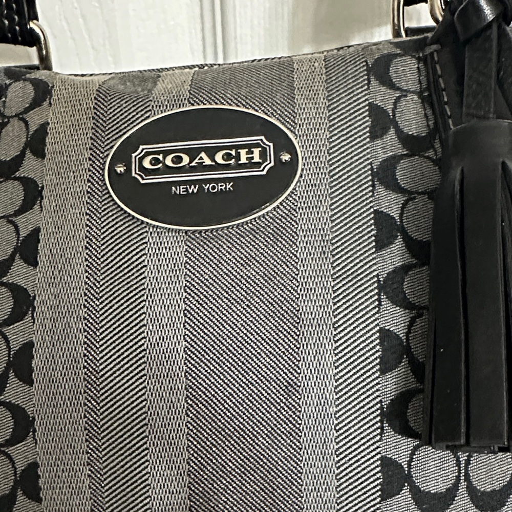 COACH Legacy Graphite Signature Stripe Molly 2-Way Satchel/Shoulder Bag - Picture 2 of 12